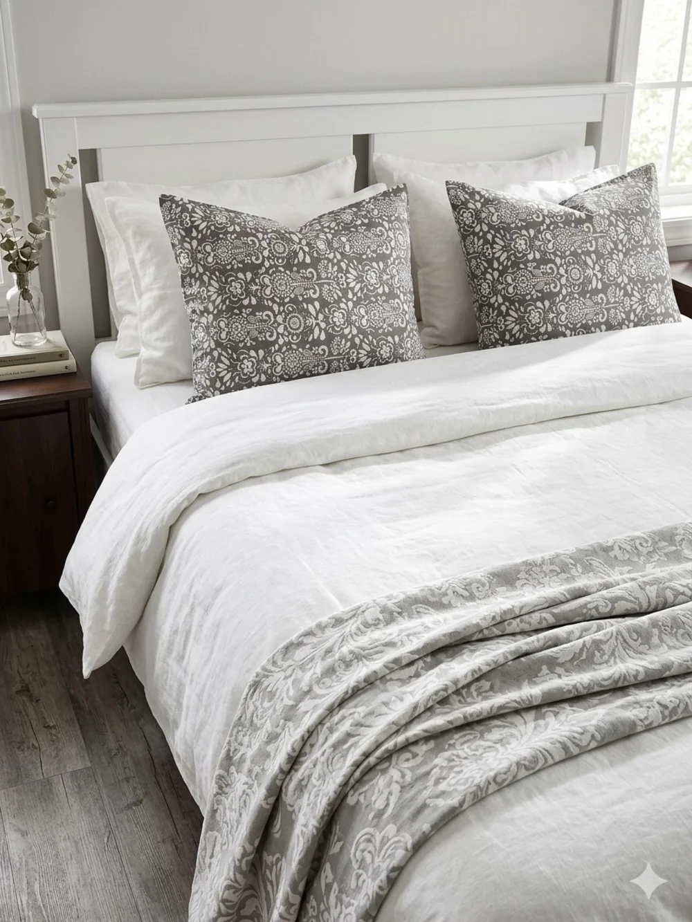 Set Of 2 Ikea Akerkulla Euro Square Pillow Shams White Gray Paisley (26